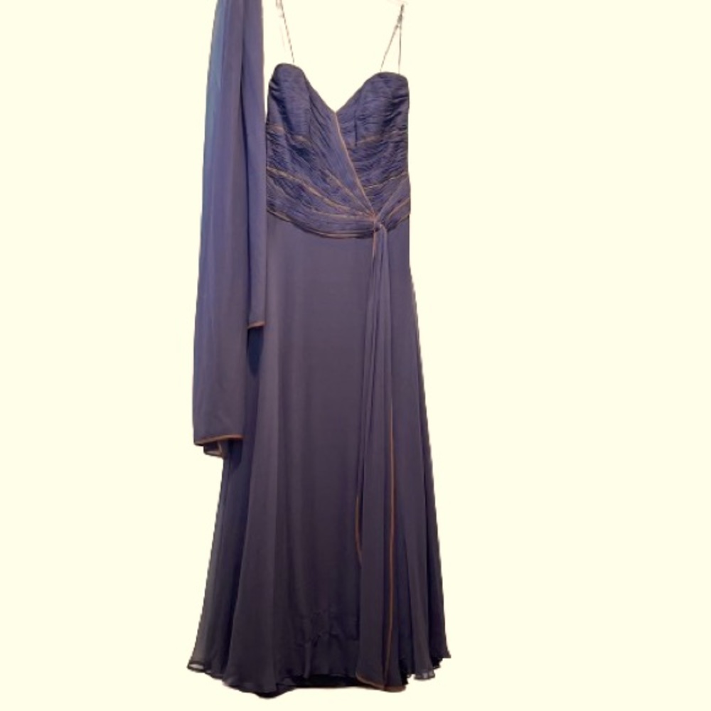 Assar Elegant Symphony Blue Strapless Gown Sz 12-14